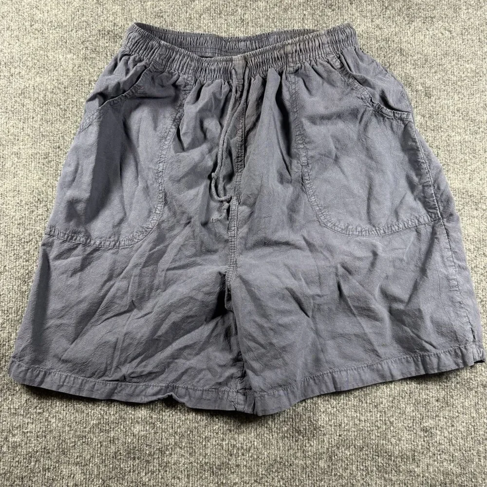 VTG Salem Straits Gray Cotton Shorts Small Drawstring Elastic High Waist L 90s